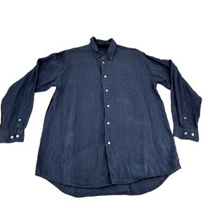 BRANDINI 100% Linen Long Sleeve Button Down Shirt Mens Medium‎ Gray